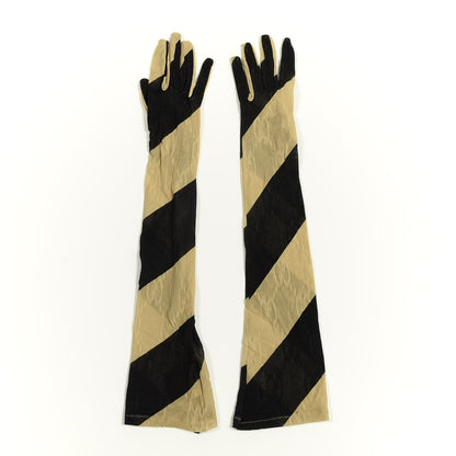 Gucci GG Monogram Lace Striped Gloves 7.5 Black Beige 2 of 3