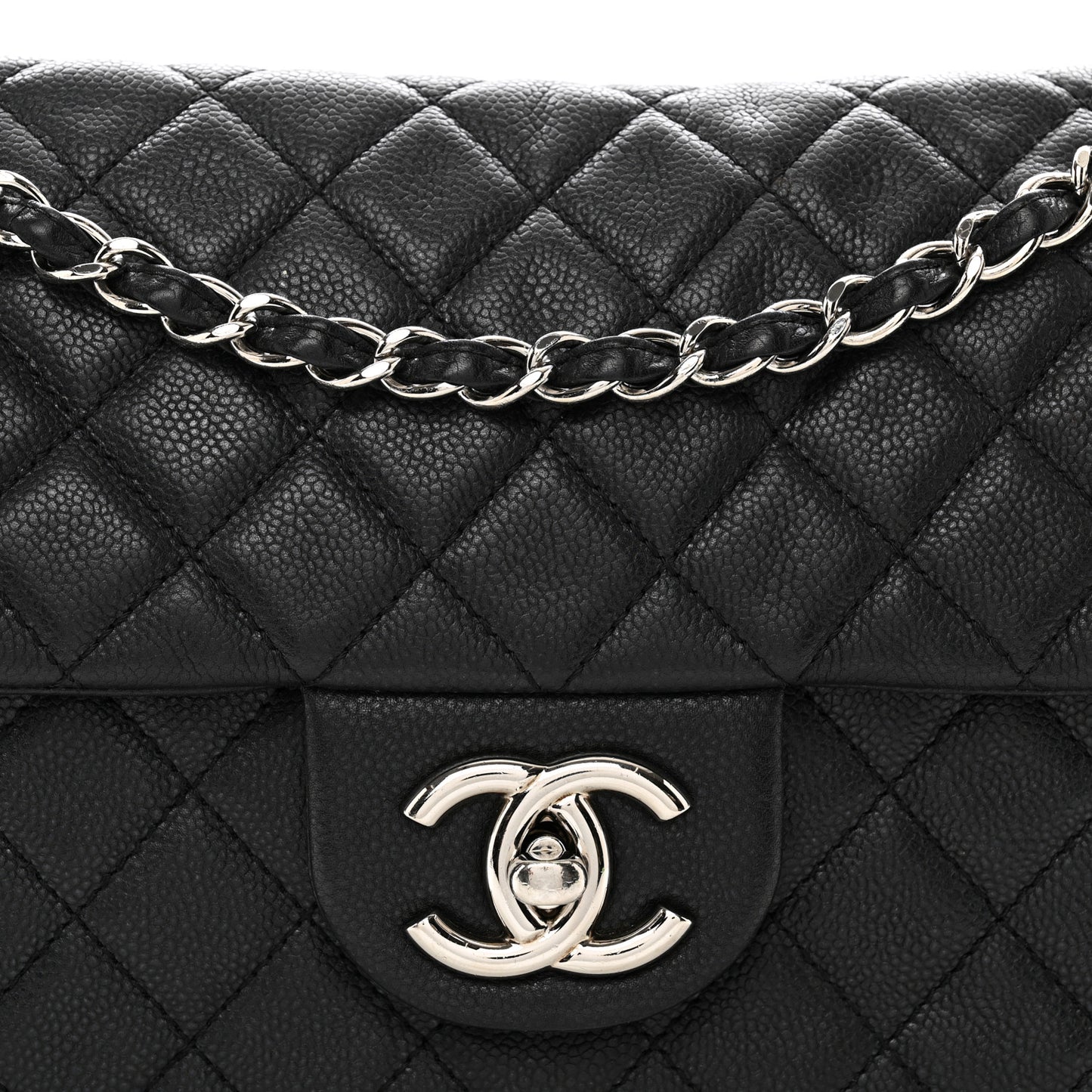 Washed Caviar Quilted Maxi Single Flap Black