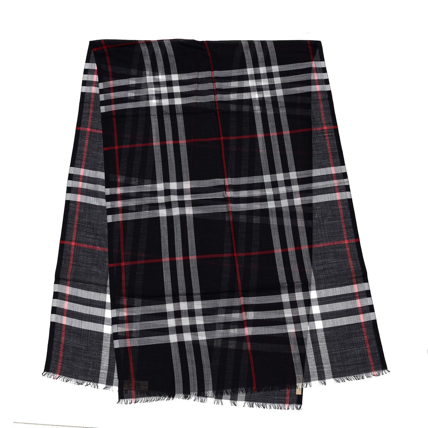 Wool Silk Gauze Lightweight Check Scarf Navy
