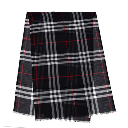 Burberry Wool Silk Gauze Lightweight Check Scarf Navy 3 of 4
