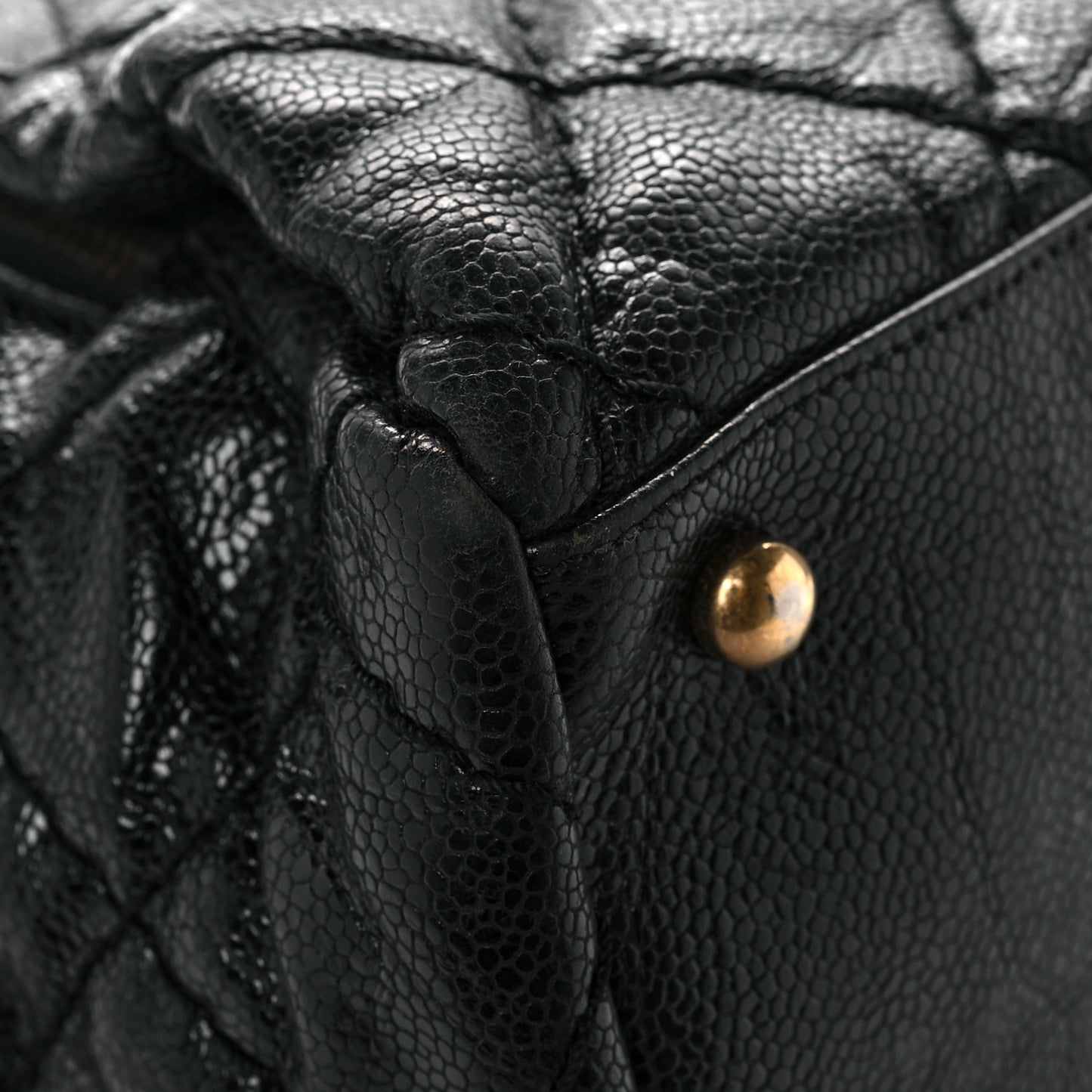 Crumpled Grained Calfskin Large Coco Pleats Tote Black