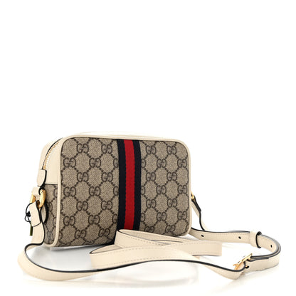 Gucci GG Supreme Monogram Textured Calfskin Web Mini Ophidia Shoulder Bag Beige Ebony Mystic White 3 of 10