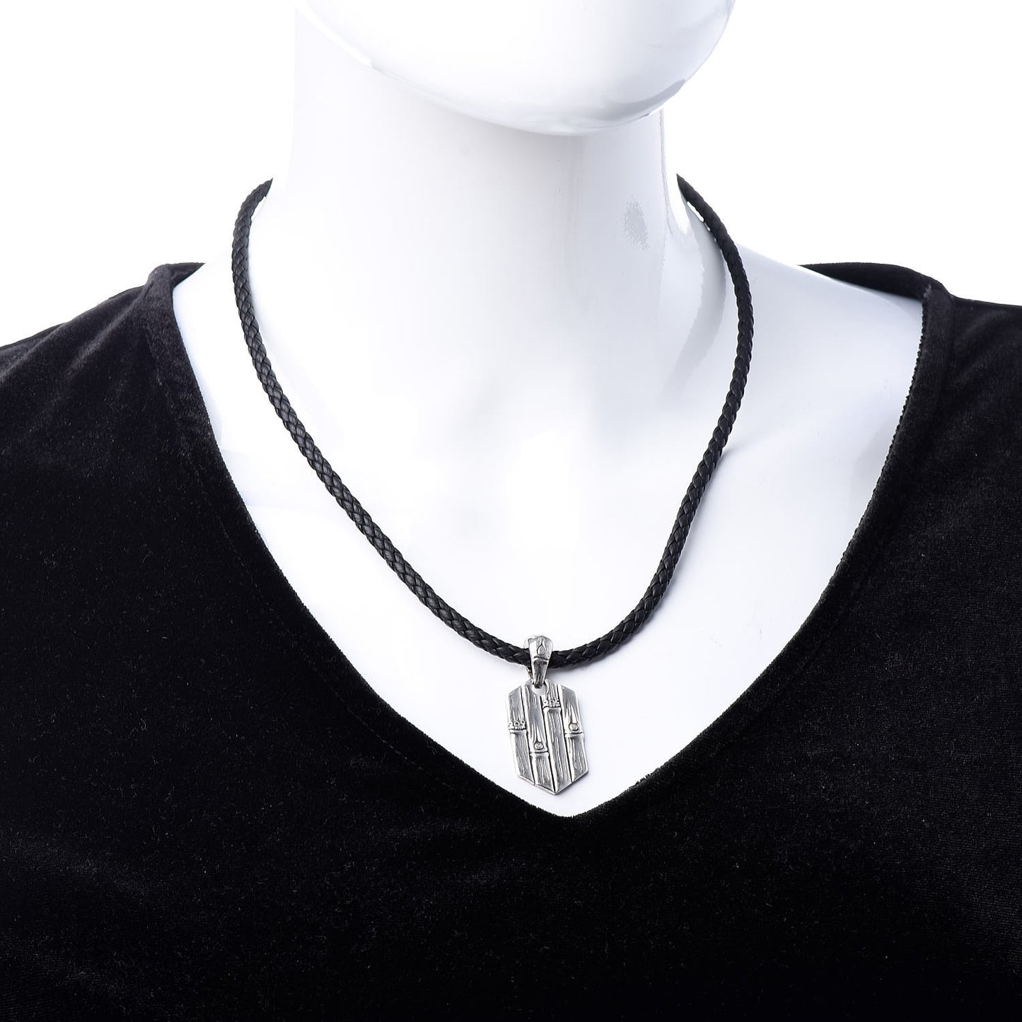 Sterling Silver Braided Bamboo Pendant Necklace Black