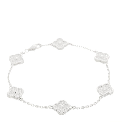 Van Cleef & Arpels 18K White Gold Diamond 6 Motifs Sweet Alhambra Bracelet 1 of 5