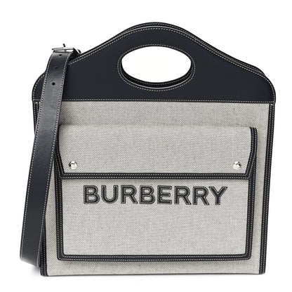 Burberry Canvas Smooth Calfskin Two Tone Medium Pocket Bag Black White 1 of 12