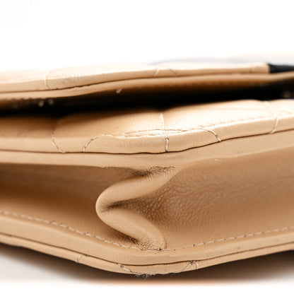 Chanel Lambskin Quilted Wallet On Chain WOC Beige Black 9 of 13