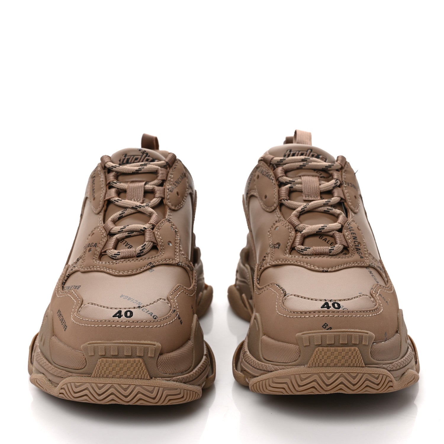 Balenciaga Technical Fabric Allover Logo Womens Triple S Sneakers 40 Dark Beige 2 of 8