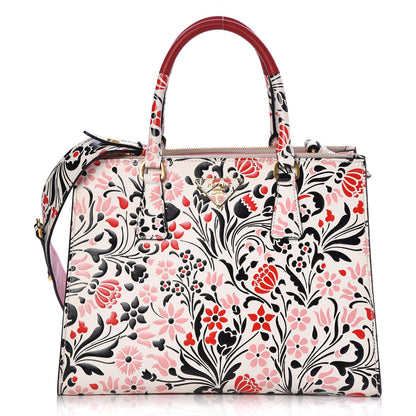Prada Calfskin Floreale Medium Galleria Double Zip Tote White Rosa 1 of 10