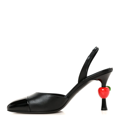 Chanel Lambskin Patent Cap Toe CC Apple Slingback Pumps 38 Black 1 of 10