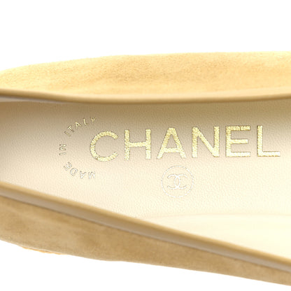 Chanel Suede Cap Toe CC Ballerina Flats 37.5 Beige Black 7 of 9