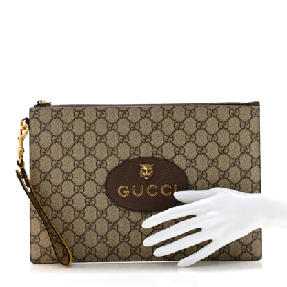 Gucci GG Supreme Monogram Neo Vintage Zip Wristlet Pouch Beige New Acero Crop 2 of 10