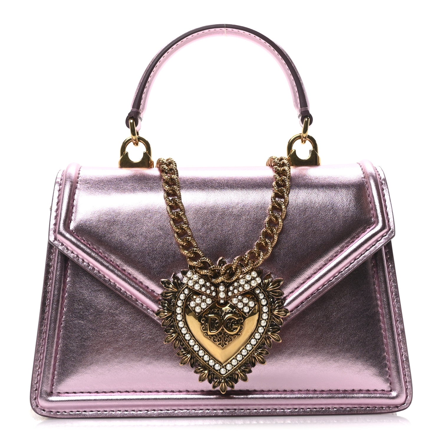 Dolce & Gabbana Metallic Nappa Small Devotion Top Handle Bag Pink 1 of 9