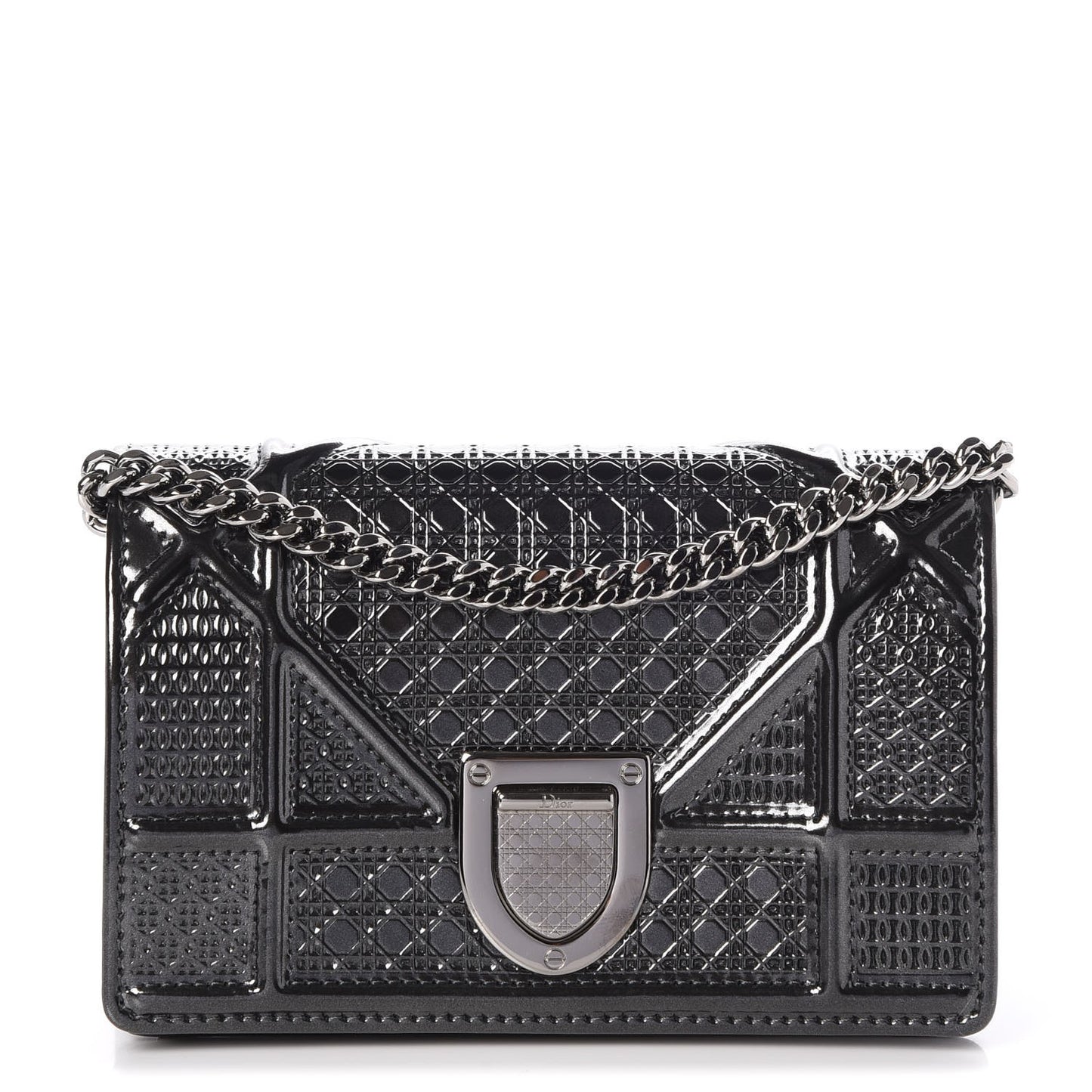Metallic Patent Micro-Cannage Baby Diorama Flap Bag Onyx Black