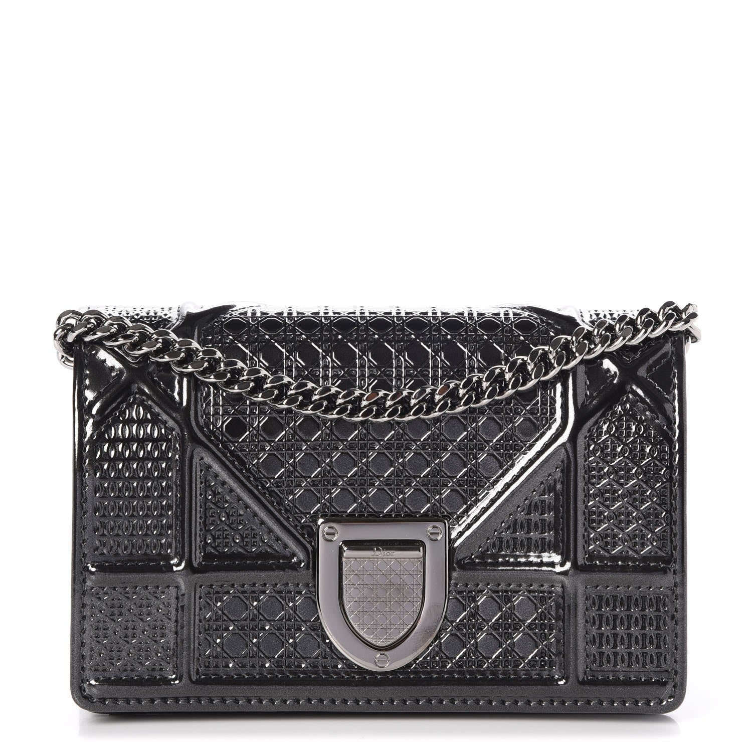 Christian Dior Metallic Patent Micro-Cannage Baby Diorama Flap Bag Onyx Black 1 of 8
