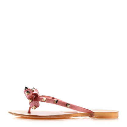 Valentino Garavani PVC Jelly Glitter Rockstud Bow Thong Sandals 36 Pink 1 of 8