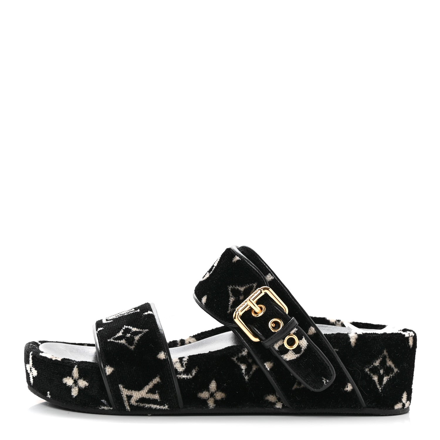 Louis Vuitton Velvet Monogram Jumbo Flatform Mule Sandals 36.5 Black White 1 of 11