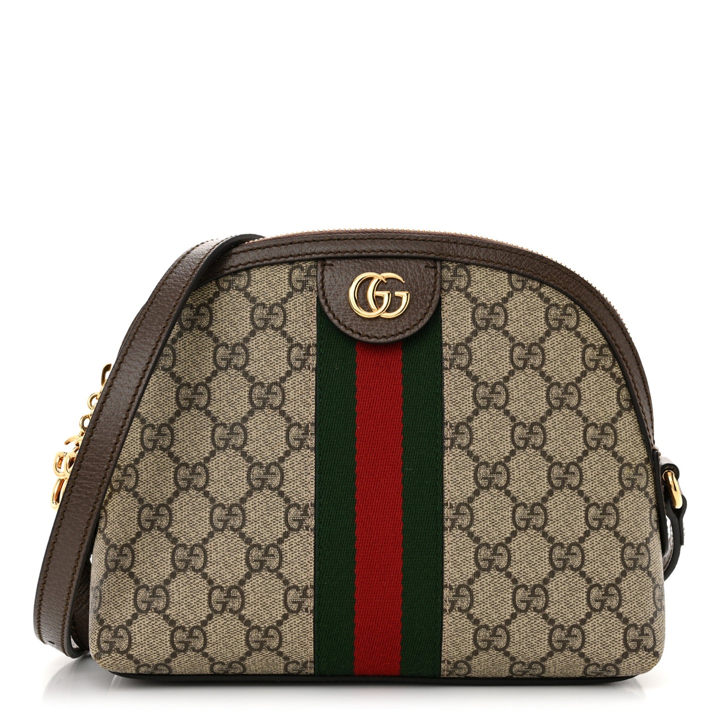 GG Supreme Monogram Textured Dollar Calfskin Web Small Ophidia Dome Shoulder Bag Beige Ebony New Acero