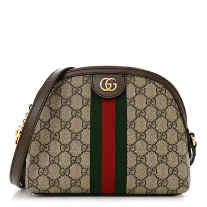 Gucci GG Supreme Monogram Textured Dollar Calfskin Web Small Ophidia Dome Shoulder Bag Beige Ebony New Acero 1 of 10