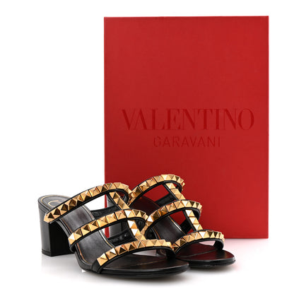 Valentino Garavani Calfskin Rockstud 60mm Caged Slide Sandals 38 Black 23 of 24