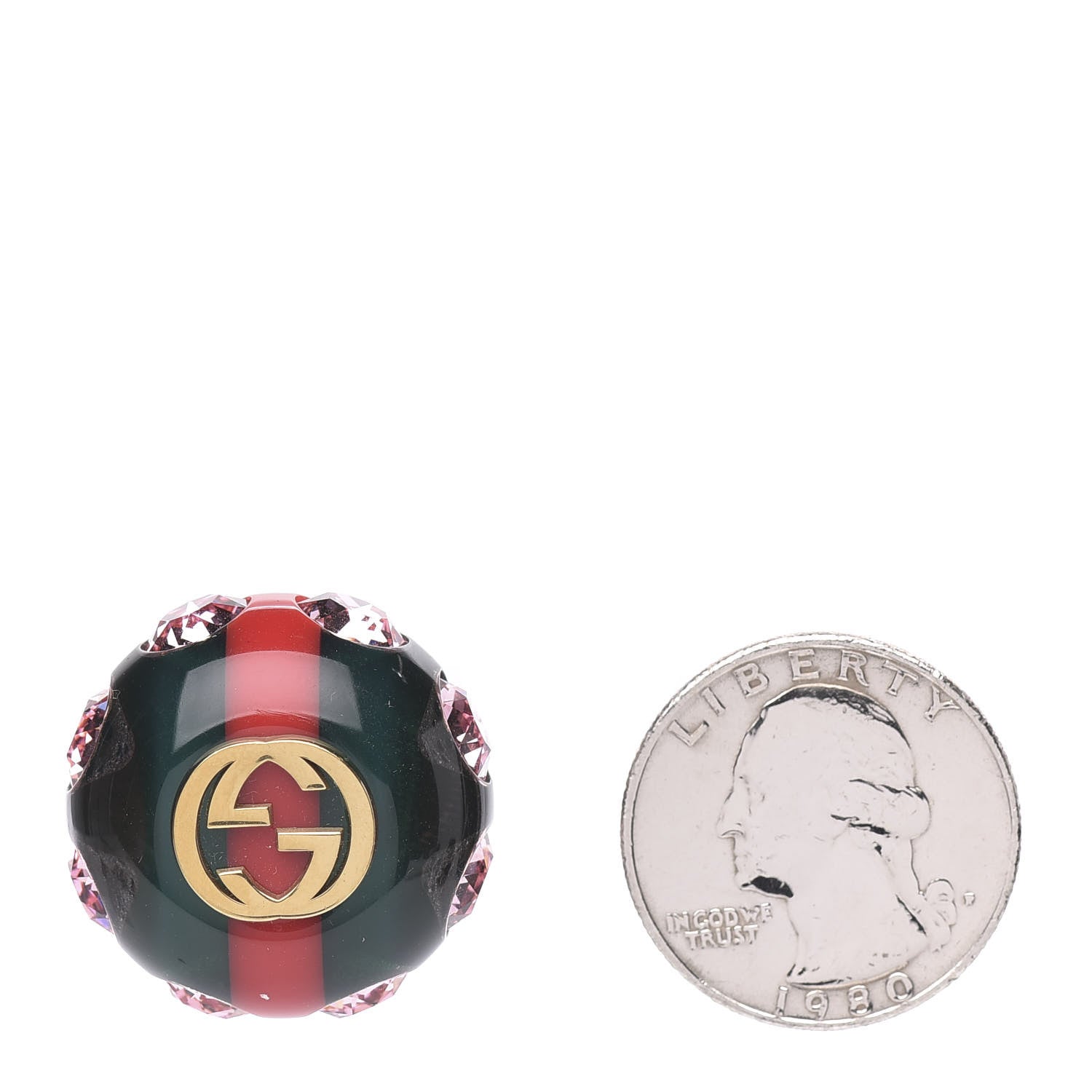 Gucci Resin Strass Vintage Web Stud Pin Red Green 2 of 4