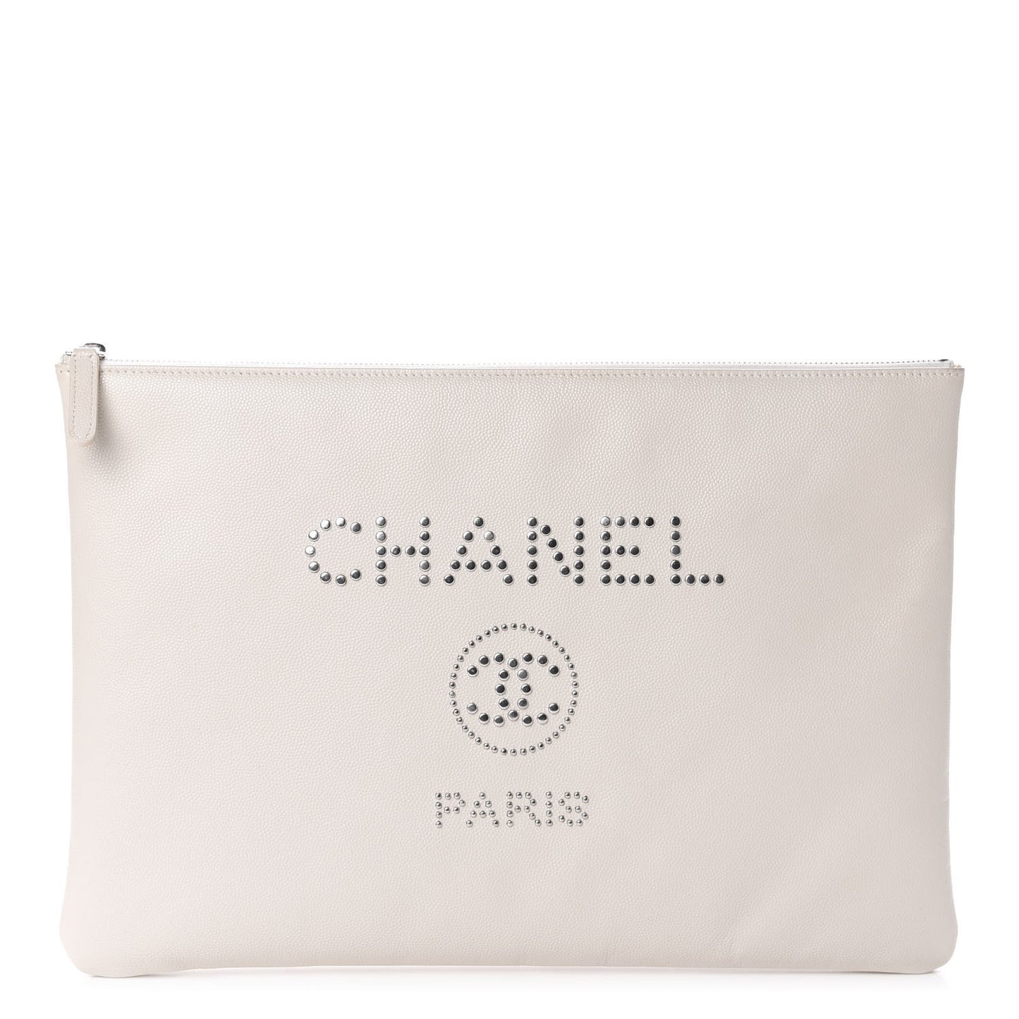Caviar Studded Large Deauville Pouch Beige