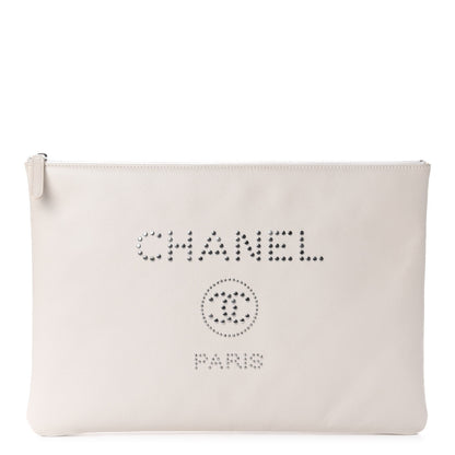 Chanel Caviar Studded Large Deauville Pouch Beige 1 of 7