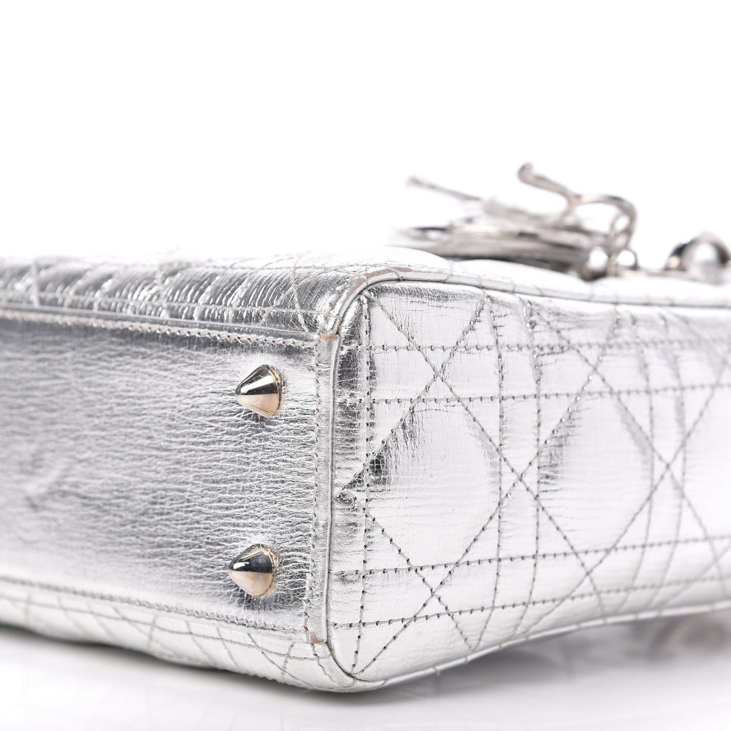 Metallic Grained Calfskin Cannage Small Lucky Badges My Lady Dior Silver