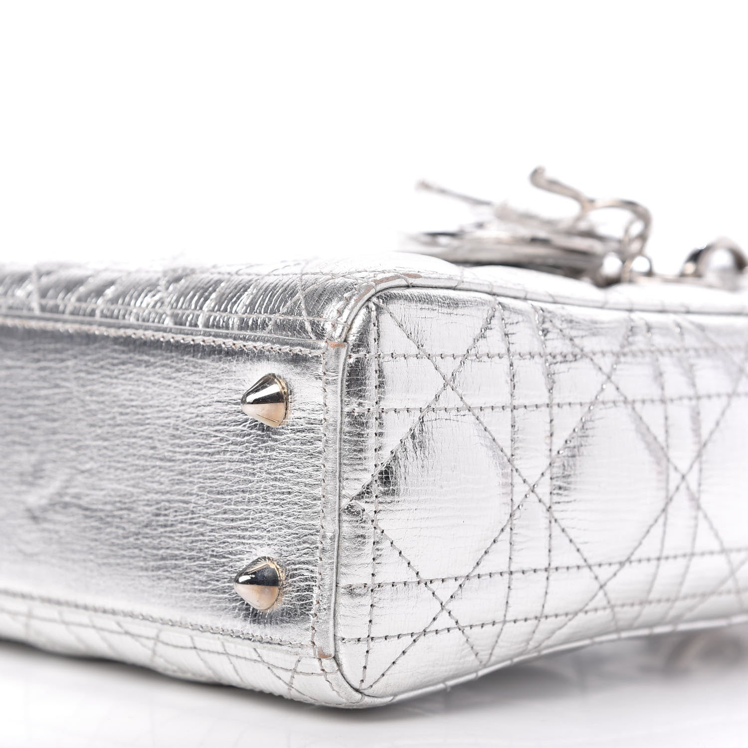 Christian Dior Metallic Grained Calfskin Cannage Small Lucky Badges My Lady Dior Silver 7 of 9
