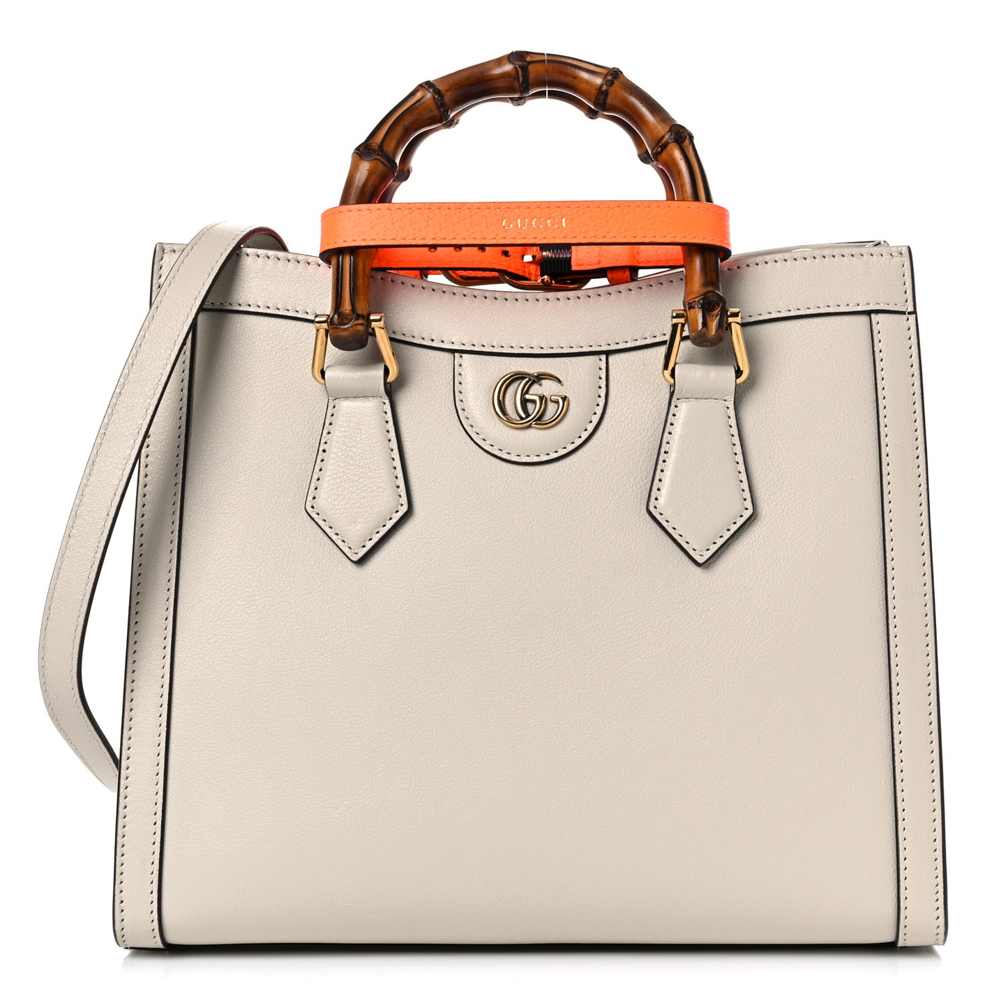 Wonka Grain Calfskin Small Diana Tote Bag Mystic White Orange Fluo
