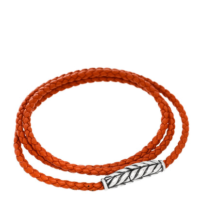 David Yurman Sterling Silver Leather Mens Chevron Triple-Wrap Bracelet Orange 1 of 3