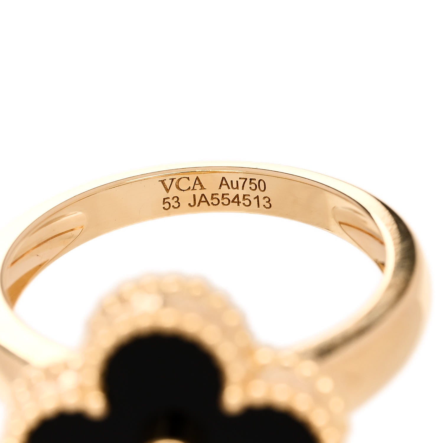 Van Cleef & Arpels 18K Yellow Gold Black Onyx Diamond Vintage Alhambra Ring 53 6.5 5 of 6