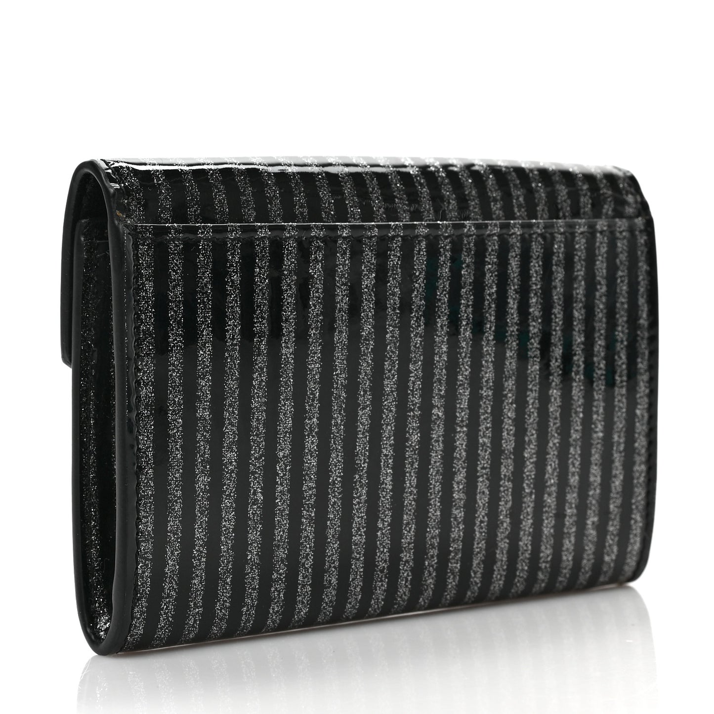 Patent Glitter Striped Wallet Black Silver