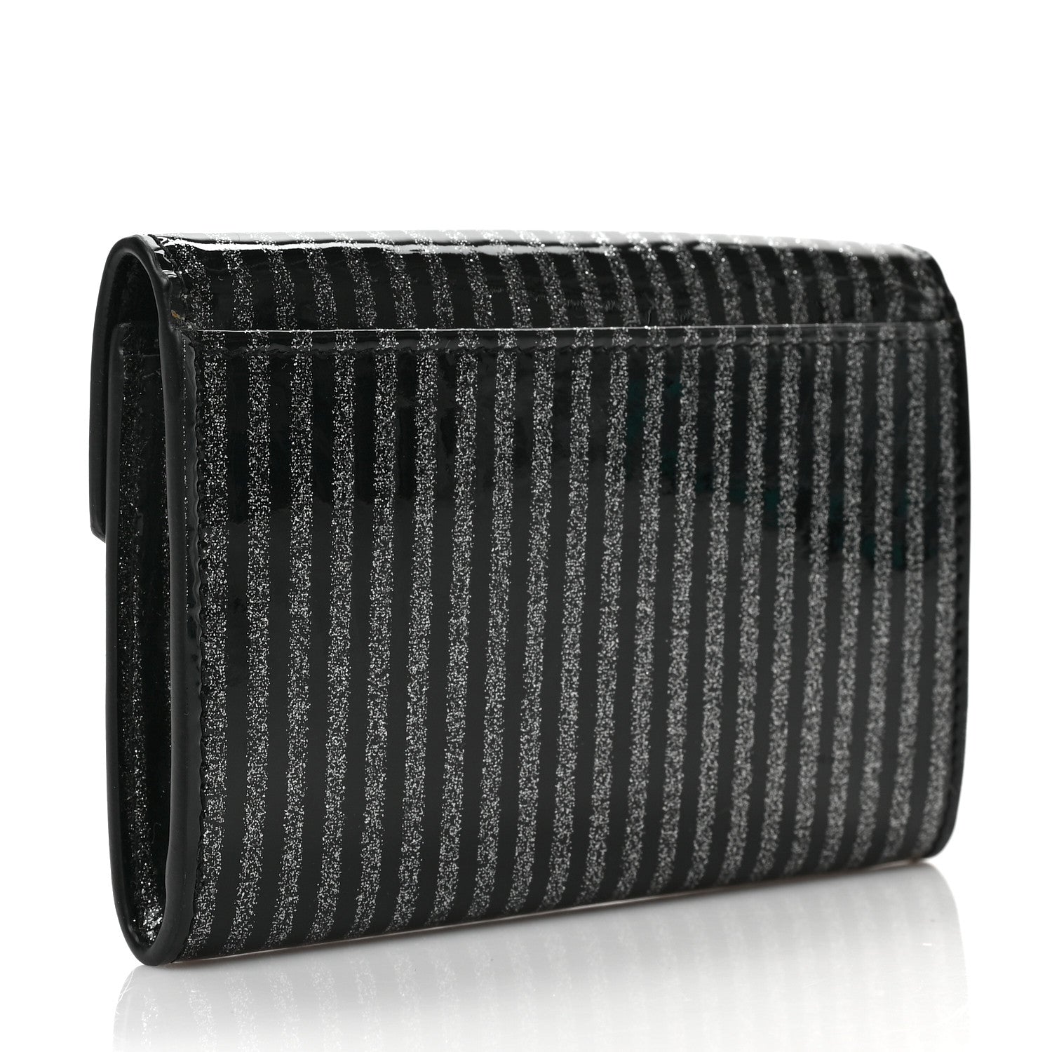 Saint Laurent Patent Glitter Striped Wallet Black Silver 3 of 6