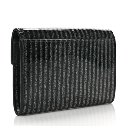 Saint Laurent Patent Glitter Striped Wallet Black Silver 3 of 6