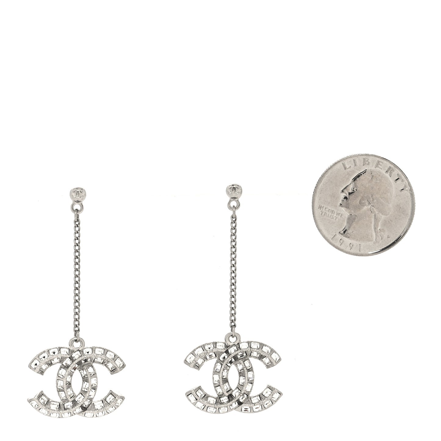 Baguette Crystal CC Drop Earrings Silver