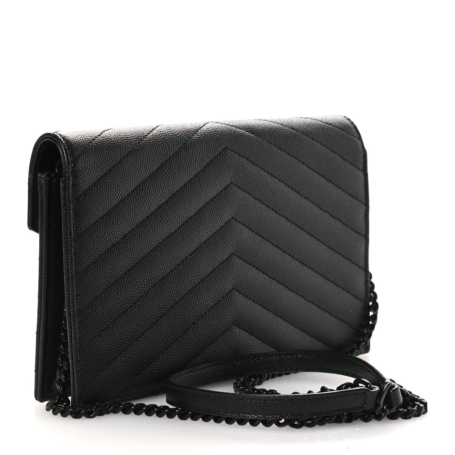 Grain De Poudre Matelasse Chevron Monogram Monochrome Envelope Chain Wallet Black