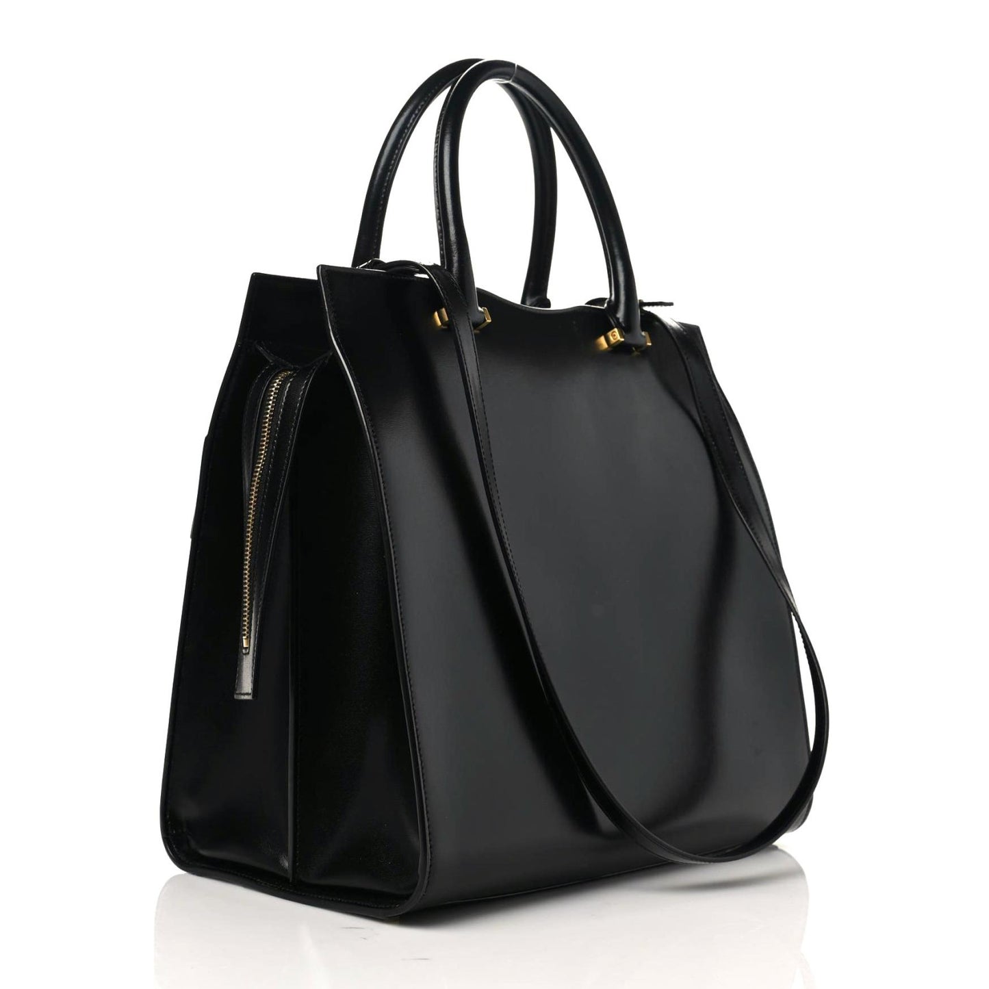 Shiny Calfskin Large Uptown Tote Black
