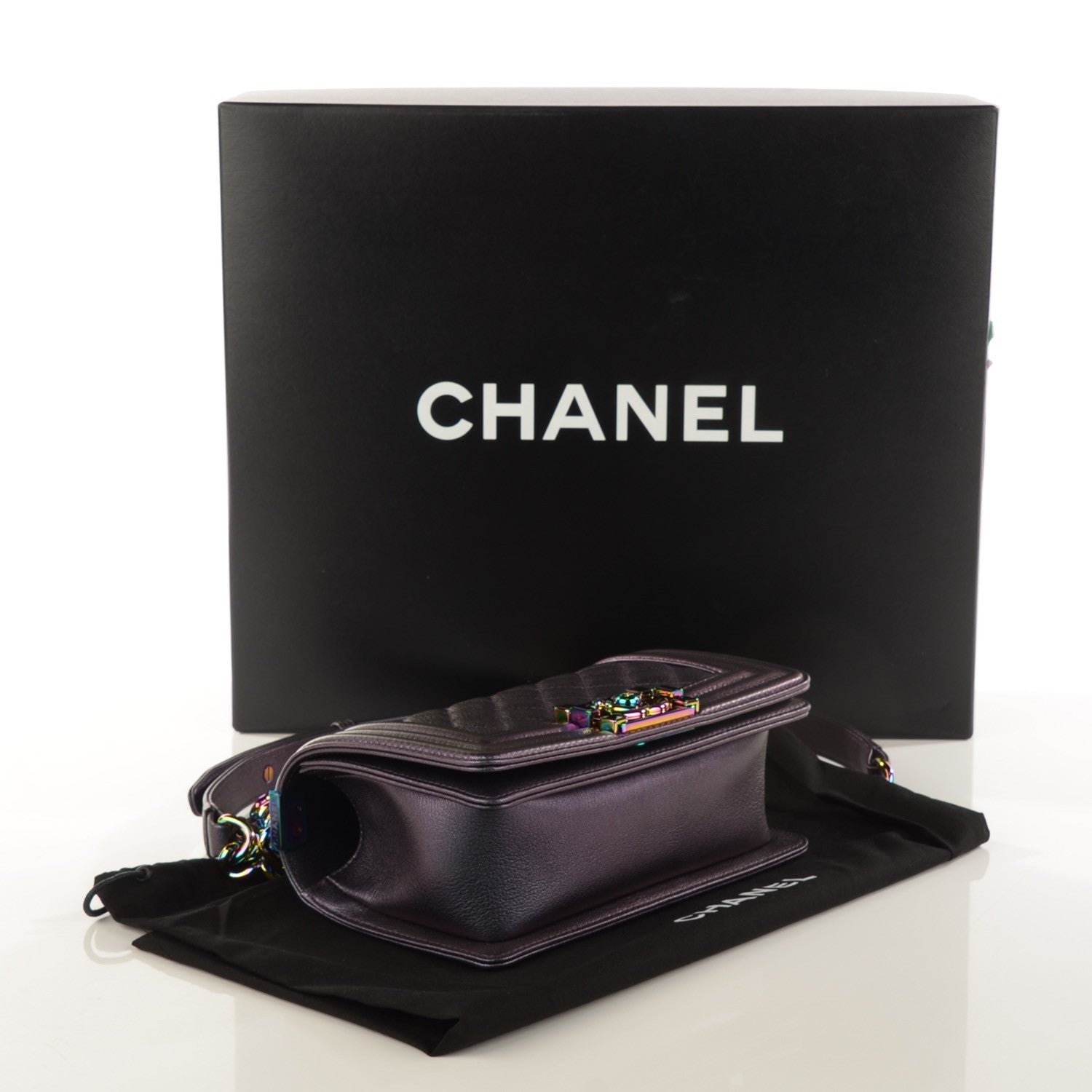 Chanel Iridescent Goatskin Quilted Small Boy with Iridescent Ruthenium Purple 4 of 9