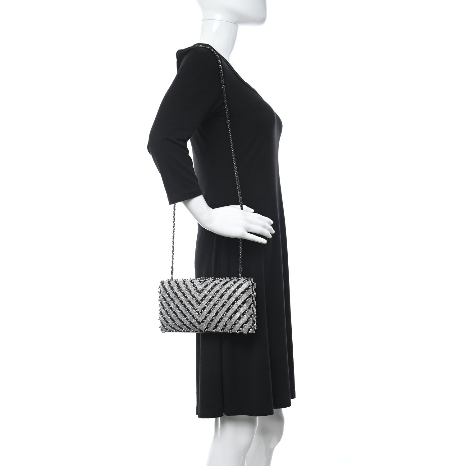 Chanel Mixed Fibers Pearl Evening Clutch Silver Black 2 of 11