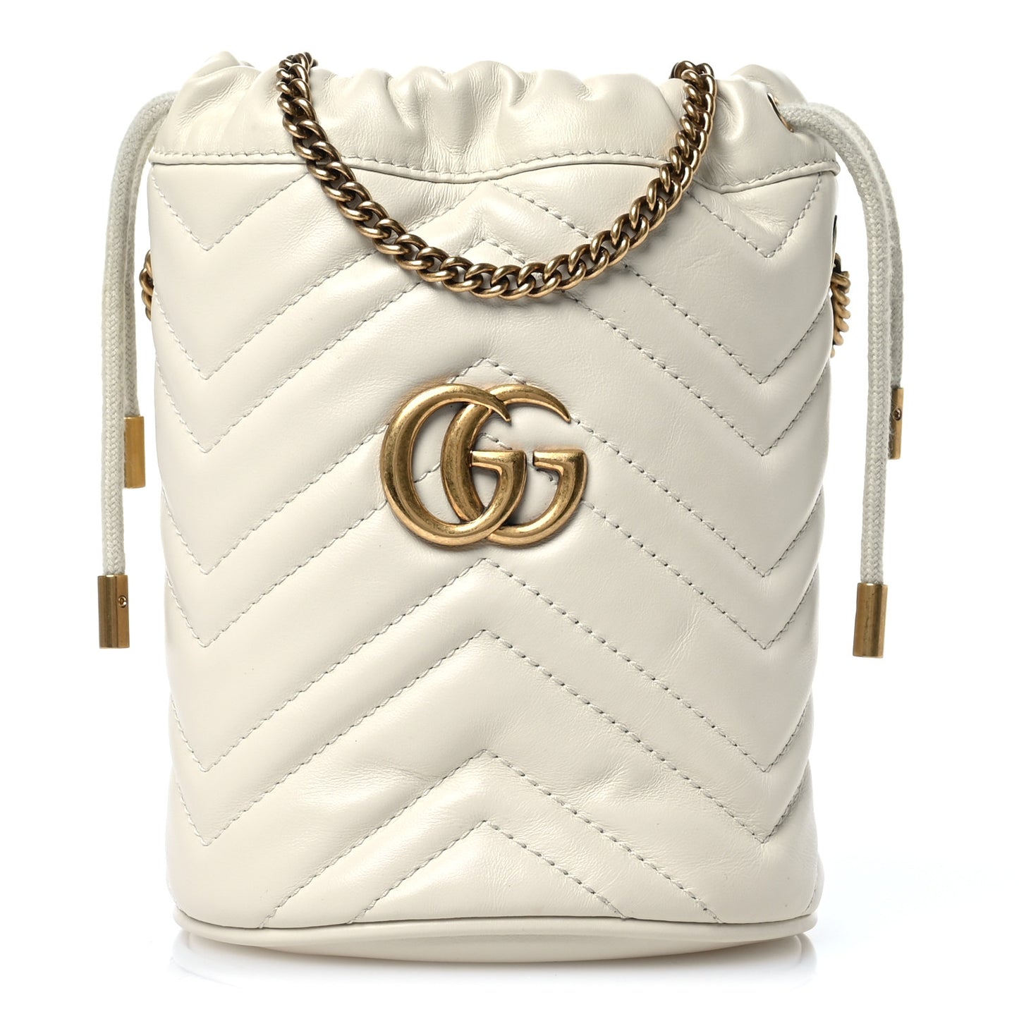 Calfskin Matelasse Mini GG Marmont 2.0 Bucket Bag White