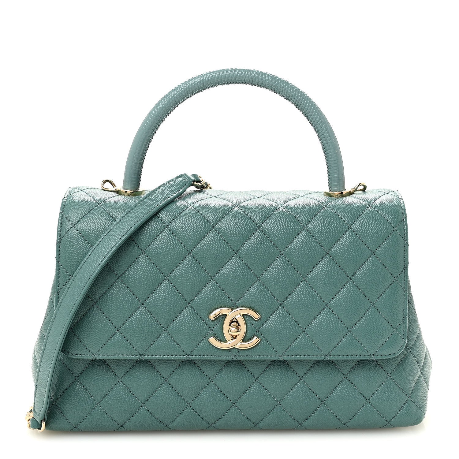 Chanel Caviar Quilted Lizard Embossed Small Coco Handle Flap Green 1 of 10