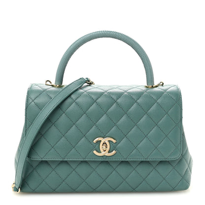 Chanel Caviar Quilted Lizard Embossed Small Coco Handle Flap Green 1 of 10