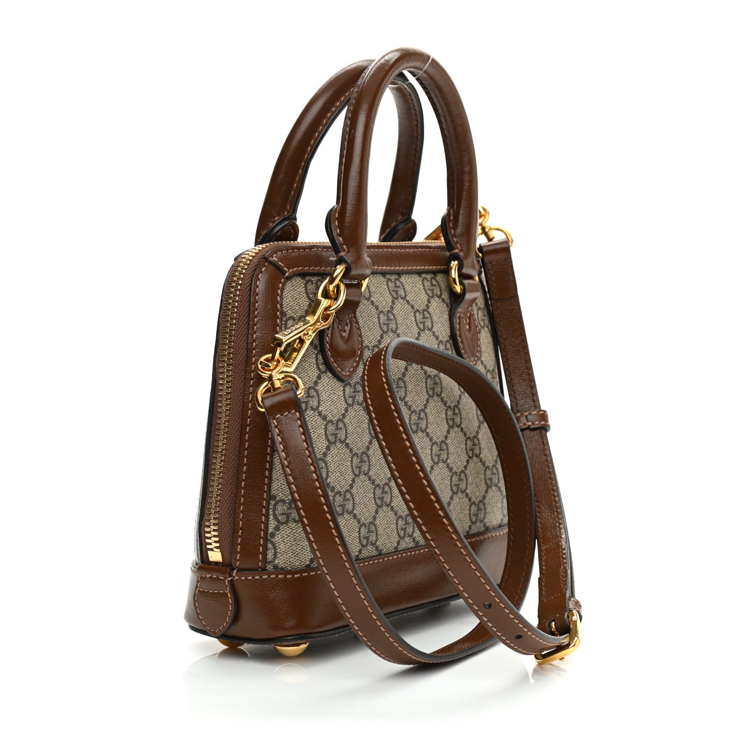 Gucci GG Supreme Monogram Azalea Calfskin Mini Horsebit 1955 Top Handle Bag Beige Ebony Brown Sugar 3 of 11
