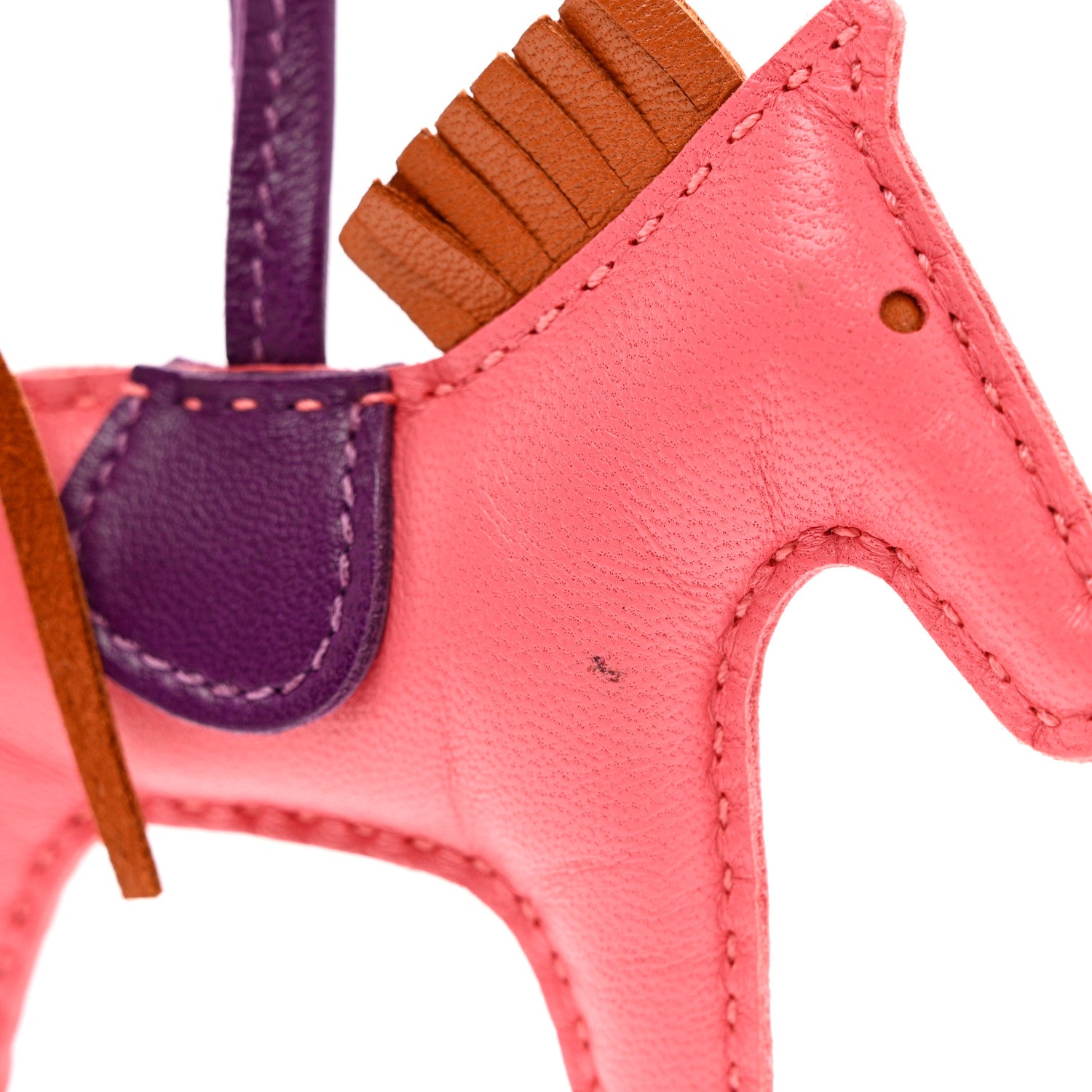 Hermes Milo Lambskin Grigri Rodeo Horse Bag Charm PM Rose Azalee Gold Anemone 3 of 5
