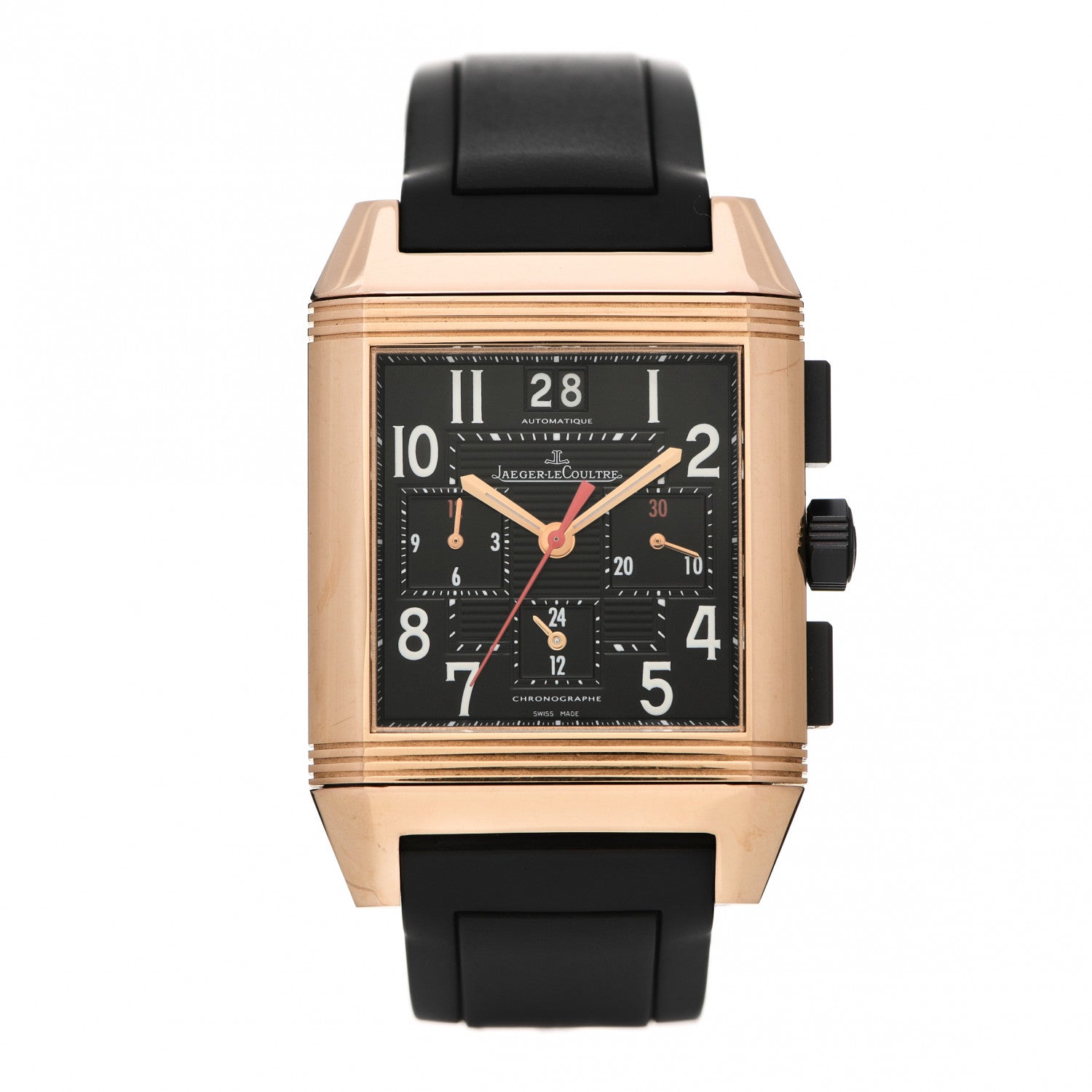 Jaeger-LeCoultre 18K Rose Gold Rubber 35mm Squadra Chronograph Grande Date Automatic Watch Black Q7012672 1 of 6