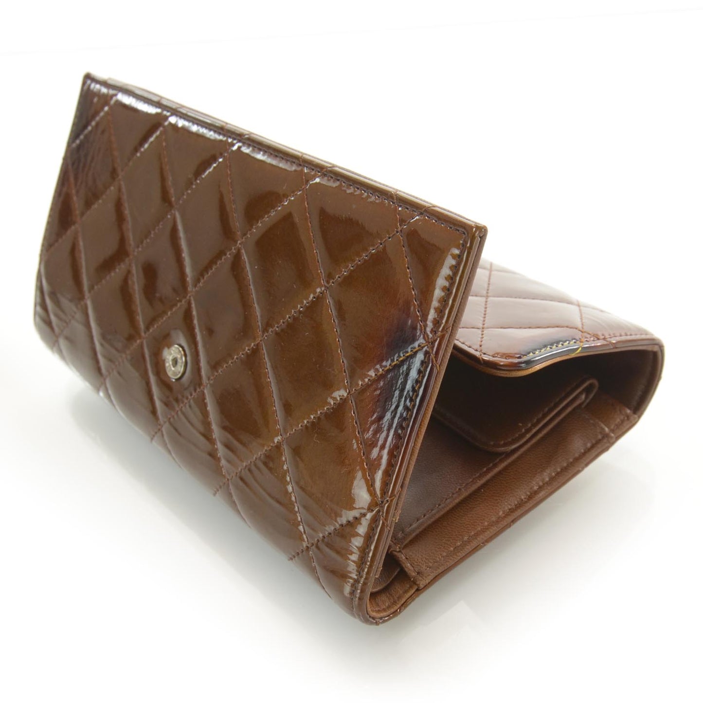 Patent Quilted Large Flap Wallet Bronze