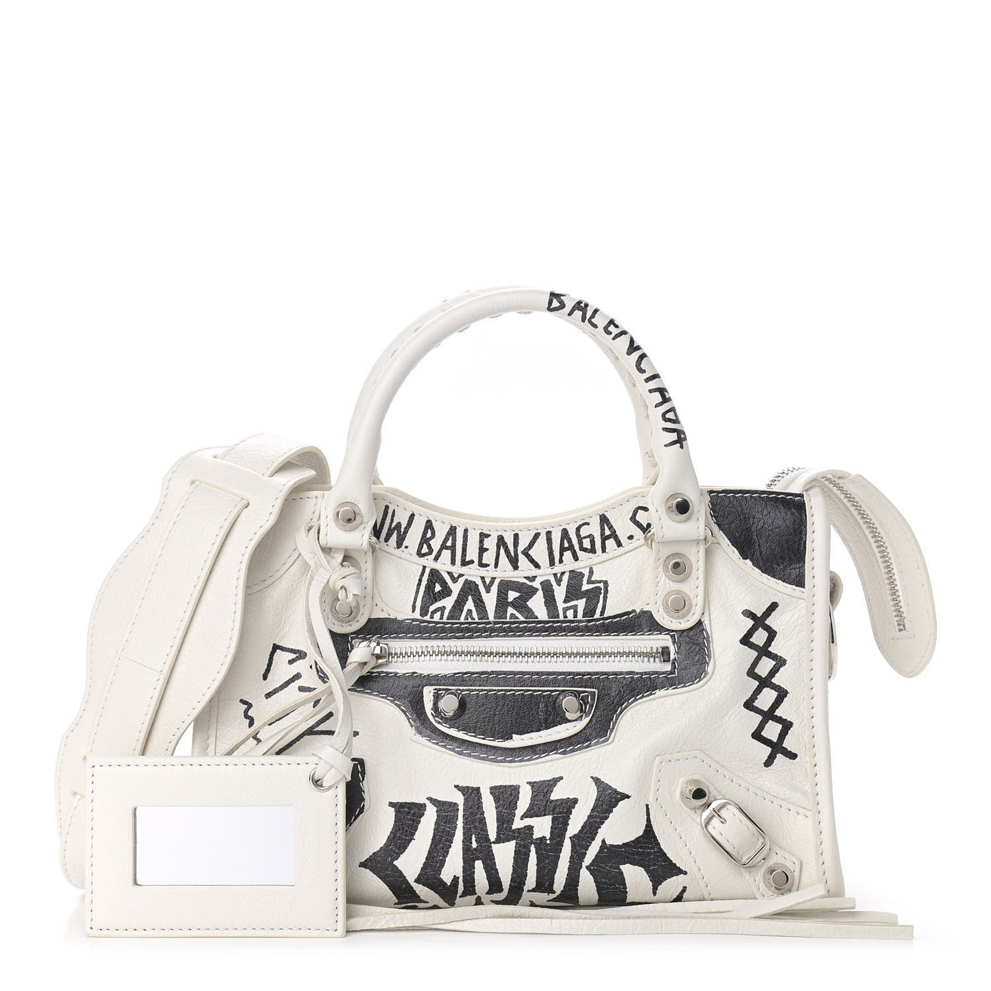 Agneau Arena Graffiti All Over Classic Silver Hardware Mini City White Black