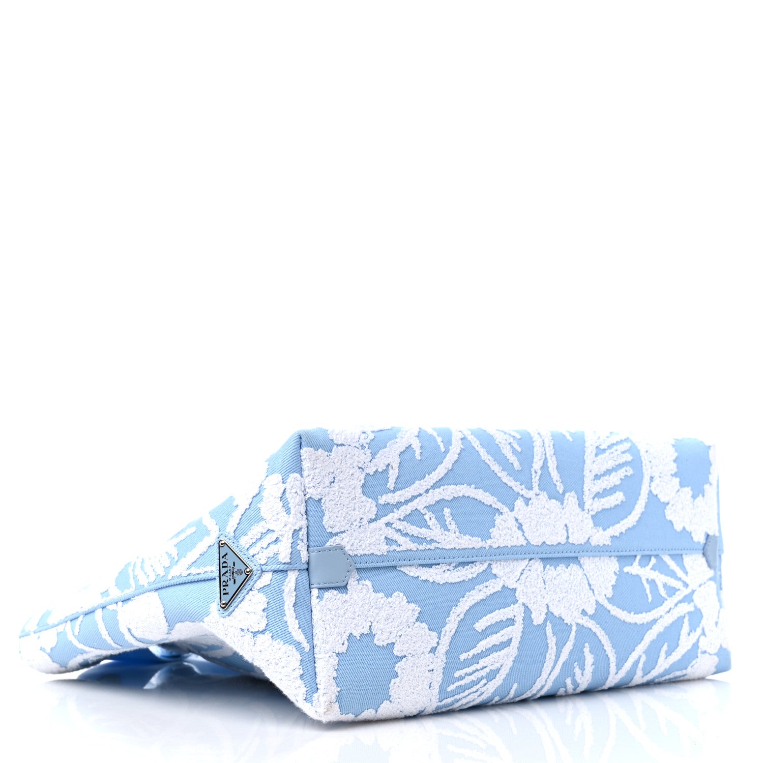Prada Nylon Embroidered Drill Shopping Tote Bag Sky Blue White 4 of 8