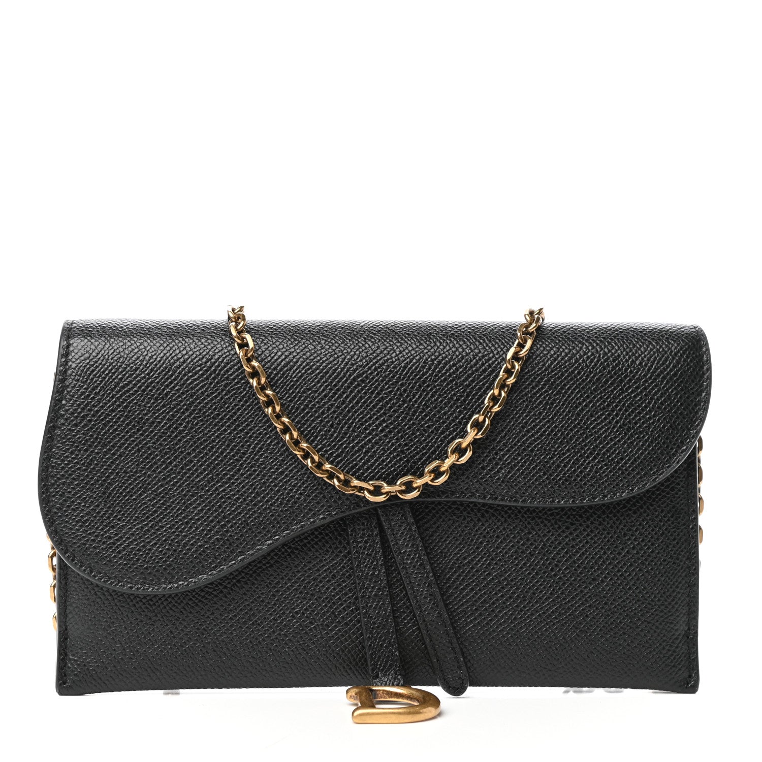 Christian Dior Grained Calfskin Saddle Chain Wallet Pouch Black 3 of 11