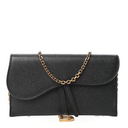 Christian Dior Grained Calfskin Saddle Chain Wallet Pouch Black 3 of 11